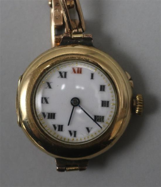 A ladys late 1920s 9ct gold manual wind wrist watch.